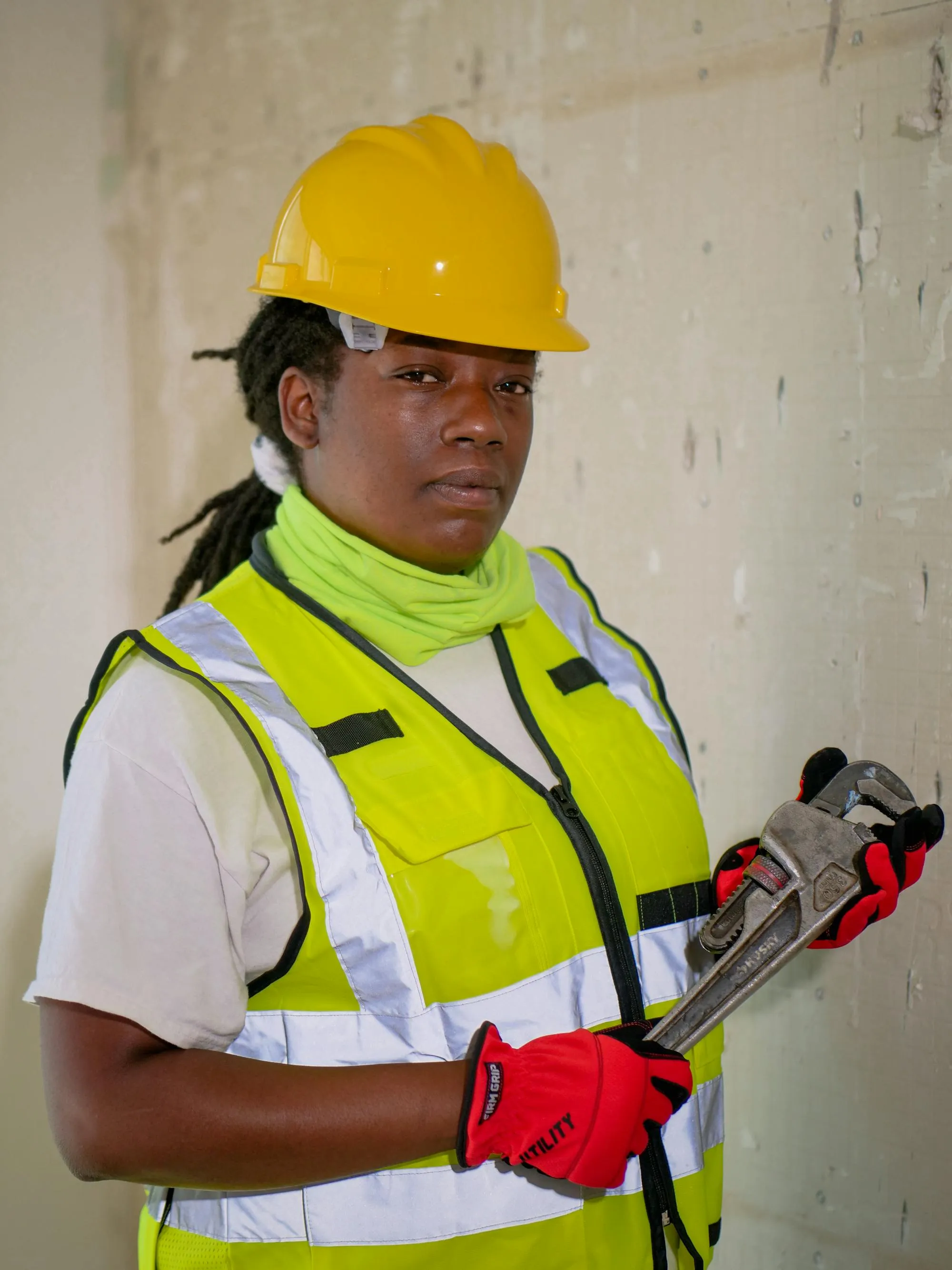 Gas engineer in hi-vis with a pipe wrench, ready for a callout in East London